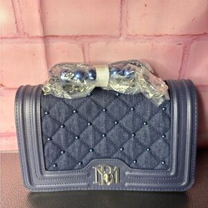 Badgley Mischka Quilted Pearl-Accent Crossbody Bag - Denim Blue